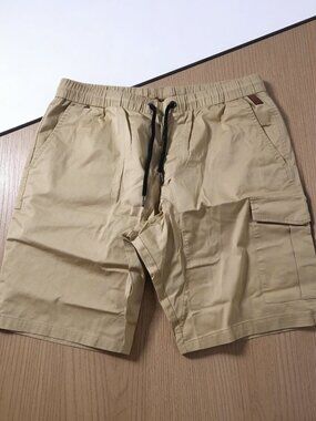 New Mens Tan Cargo Stretchy Shorts w/Elastic Waistband & Relaxed Fit Size 38